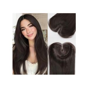 24 Inch Hair Topper Synthetic Clip In Dark Brown Thinning Hair Wiglet Brunette